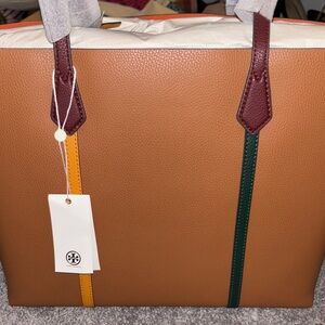 Tory Burch Brown Leather Tote Bag with Multicolor Straps